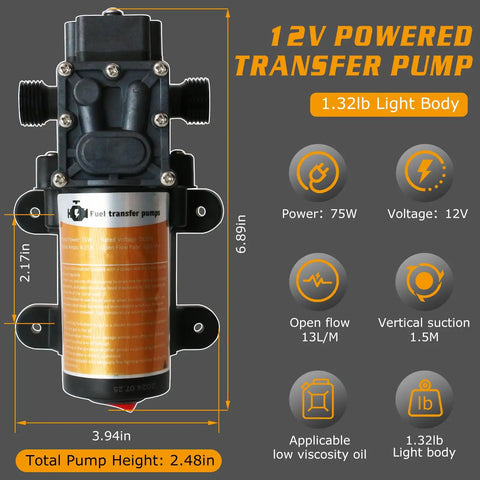 Portable DC 12V 75W Gasoline Transfer Pump Delivers Up To 110 GPH For Vehicles Boats Motorbikes And Equipment With A 39 Inch Suction Reach