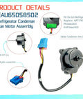 Condenser Fan Motor Assembly For Refrigerators, DC 12V 1A, 4 Pin, High Quality Metal Housing, Replacement Part EAU65058502