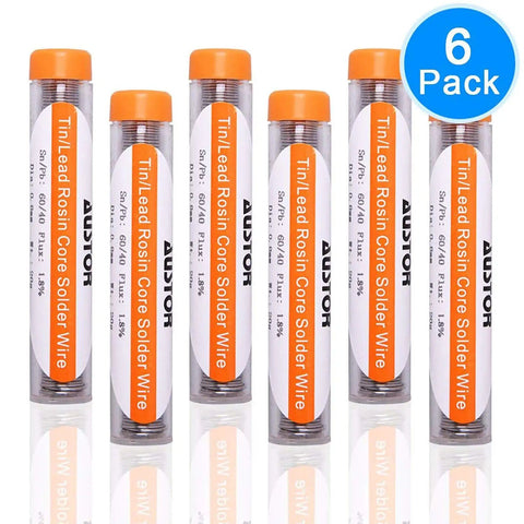 Pack Of Six 60-40 Rosin Core Solder Wire 0.6mm Electrical Soldering Wire, 20g Each For Electronics Projects in plastic tubes