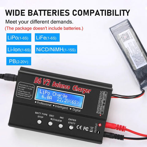 All In One RC Battery Charger And Discharger For 1S To 6S LiPo LiFe Liion And 1S To 15S NiMH NiCd Packs with display and connectors