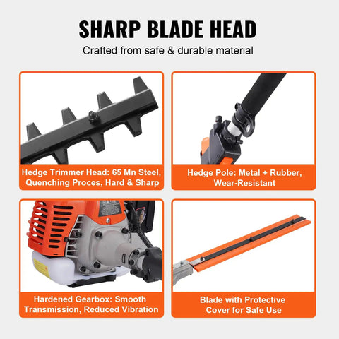 Five In One 26cc Gas Powered Two Stroke Garden Tool Kit with hedge trimmer, gearbox, and protective blade cover