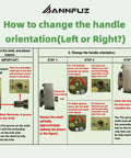 Old-School Mechanical Keyless Keypad Door Knob Lock With Bolt handle orientation instructions for left or right angle.