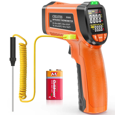Infrared Thermometer Gun Non Contact Digital Laser Temp Tool Pro Grade With Emissivity Adjustable And Max Min Readouts