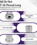 Top Shelf Badass Weld On Nut Six Pack With 3/8-16 Thread And Extended Stepped Flange For Steel Chassis Mounting Custom Garage Rig Shop Build Kit, showing a close-up of the steel nut with threaded interior.