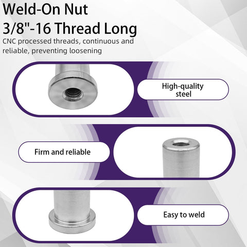 Top Shelf Badass Weld On Nut Six Pack With 3/8-16 Thread And Extended Stepped Flange For Steel Chassis Mounting Custom Garage Rig Shop Build Kit, showing a close-up of the steel nut with threaded interior.