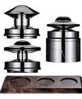 Premium 58mm espresso accessories kit with aluminum tamper, WDT tool, and wooden stand for smooth barista pulls.