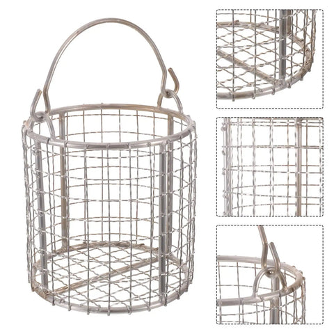 Healeved Stainless Steel Fine Mesh Cleaning Basket With Swinging Handle, cylindrical design for jewelry and watch parts cleaning.