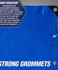 Heavy Duty Waterproof Tarp Outdoors 5 Mil 6x8 Feet With Reinforced Grommets and Corners UV Resistant Tear Resistant showing rust-resistant grommets.
