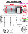 Top Tier High Torque DC Planetary Gear Motor Runs Smooth On 12V Or 24V Perfect For Robotics And Automation With Long Lifespan And Low Speed Control, showing dimensions and shaft details.