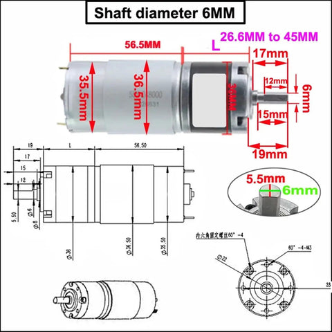 Top Tier High Torque DC Planetary Gear Motor Runs Smooth On 12V Or 24V Perfect For Robotics And Automation With Long Lifespan And Low Speed Control, showing dimensions and shaft details.