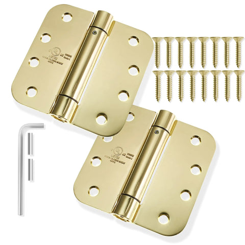 Heavy Duty Pro Grade 4 Inch Self Closing Spring Door Hinge With Five Eighth Inch Radius Corners UL Listed Brass Pack Of 2 for doors