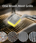 Replaceable Grill Brush Head Bristle Free BBQ Cleaner Rock Solid Scraping Blade for various grill grates in use.