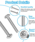 Fifteen Pack 8-32 Pan Head Machine Screws 2-1/2 Inch Stainless 304 Full Thread Phillips Drive For Furniture Fixes And 3D Printer Builds Bright Finish Durable Truss Head Bolts product details