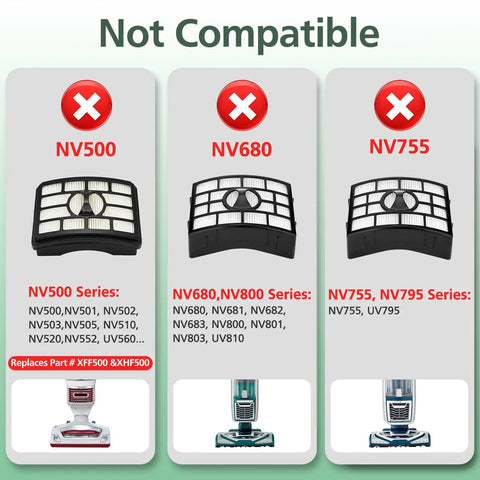 Not compatible with NV500, NV680, NV755 vacuum models; Replacement Filters For Rotator Powered Lift Away Vacuum NV752 AZ1002 And Compatible Models NV650 NV650W NV651 NV652 NV750W NV751 NV752BRN NV765 NV831 NV835 AX950 AX951 AX952 ZU632 AZ1000W AZ1002BRN XFF650 XHF650 Premium Filter Set