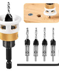 4 Piece Carbide Countersink Drill Bit Set For Woodworking With 4 Flutes And Adjustable Low Friction Depth Stop And Stop Collar