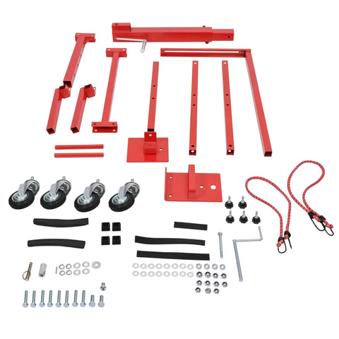 Heavy Duty Adjustable Car Door Installer And Remover Jack Lift Hoist With Swivel Base For Automotive Repair Shop Tools Fits Doors Up To 52 Inches Tall parts and accessories laid out neatly.