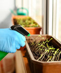 Person wearing Vinyl Exam Gloves X Large Latex Free Powder Free Case Of 1000 watering seedlings indoors