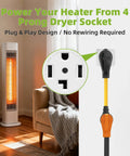 Heavy Rated 30 Amp Nema 14-30P To 6-30R Welder Adapter Cord 1 Foot Dryer Outlet Converter in living room with heater.