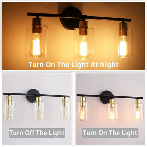 Three Light Matte Black And Gold Bathroom Vanity Light Fixtures With Glass Shade Dope Modern Wall Sconce Industrial Style