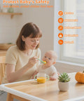 Mother feeding baby at a table with Thick As Nails L Shaped Baby Corner And Edge Guards 6.56 Feet Long Self Adhesive Pea Foam Bumper Strips.