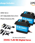 Pack Of 2 Beefy 35Kg High Torque RC Servo With 7.4V Digital Motor And Stainless Steel Gears Waterproof, accessories shown
