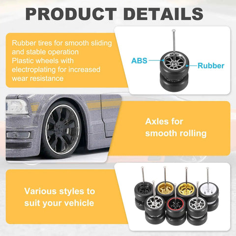 Product details of Two Pack 1/64 Scale RC Diecast Car Wheels And Tires Set With Real Riders Rims And Axles Included For Do It Yourself Upgrades