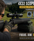 Man using 4x32 Hunting Scope for RWS Model 34 22 Caliber Pellet Rifle with Mil Dot Reticle and Dovetail Mount