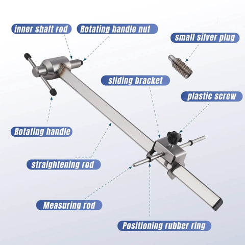 Derailleur Alignment Tool And Hanger Gauge For 20 To 29 Inch Wheels with components labeled including rods and handles
