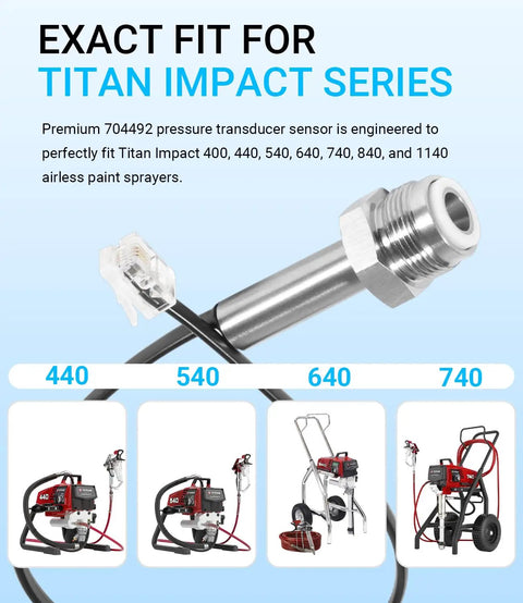 Airless Sprayer Pressure Transducer 704492 Compatible with Impact 400 440 540 640 740 840 1140 TT Sprayers Pressure Sensor shown with sprayers