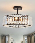 Black Round 4 Light Crystal Chandelier Semi Flush Mount Ceiling Fixture For Dining Room Living Room Farmhouse Style