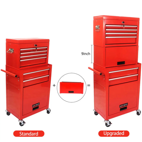 Heavy Duty 6 Drawer Rolling Tool Chest With Lockable Mobile Cabinet For Garage Workshop Red steel tool chest with smooth caster wheels.