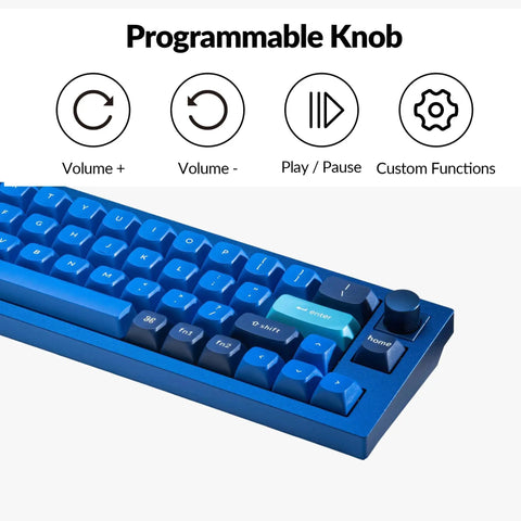 Compact 52 Key Mechanical Keyboard With Solid Aluminum Frame And Tunable Layers Featuring Hot Swappable Gateron Red Switches Custom Rgb Lighting And Straight Fire Typing Feel Perfect For Mac Or Windows Setups Ready To Level Up Your Gear Legit Fast showing programmable knob for volume and custom functions.