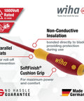Insulated SoftFinish VDE Screwdriver with cushioned grip, non-conductive insulation, and parallel flats for the 7 Piece Set Pro Grade VDE
