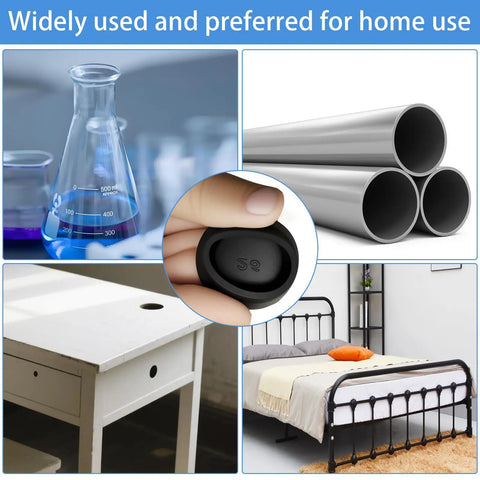 Premium T Shaped Silicone Plugs And Screw Caps For Furniture Cabinets And Garage Gear With Seventy Piece Mix Of Sixteen Rounded Sizes For That Pro Level Sweet Finish shown in various home uses.