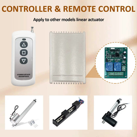 Ultra Compact 12V DC Linear Actuator With Remote Control Kit Two Inch Stroke 64N Load About 14.4 Lb 0.6 Inch Per Second Travel Aluminum Alloy Shell controller and remote
