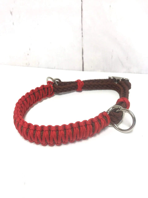 Side Pull Hackamore Whoa Bitless Bridle Attachment For Your Headstall with red and brown chinstrap design