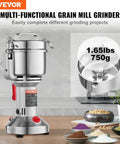 Beast Power 2000W Electric Grain Mill Grinder with 750g capacity and stainless steel body on kitchen counter.
