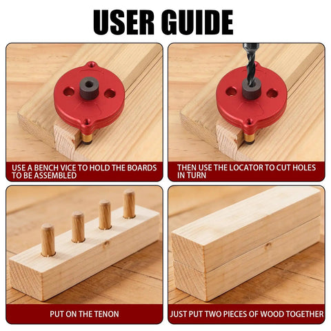 Self Centering Dowel Jig With Swap In Bushings For Knockout Precision Portable Guide Tool, user guide on drilling holes in wood.