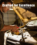 Mechanic using 4-In-1 Car Trim Removal Tool Kit with Clip Pliers on vehicle engine in garage