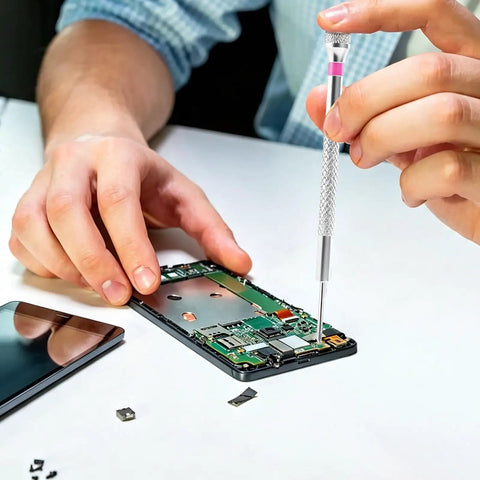 Repairing smartphone with Top Shelf 500 Pack Phillips Micro Self Tapping Screws With Stainless Steel Screwdriver Kit.