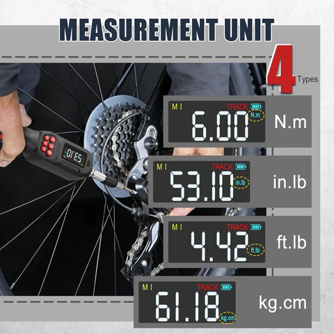 Digital Torque Screwdriver For Gunsmithing Quarter Inch Drive Pro Grade Precision With Inch Pounds From 2.65 To 53.10 And 0.3 To 6 Newton Meters Safety First Tool For Preventing Stripped Threads on bicycle drivetrain, 4 measurement units display