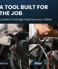 Mechanic using Rhino Wrench Extender Tool Bar For Maximum Leverage And Torque Multiplier with non slip gloves in auto repair.