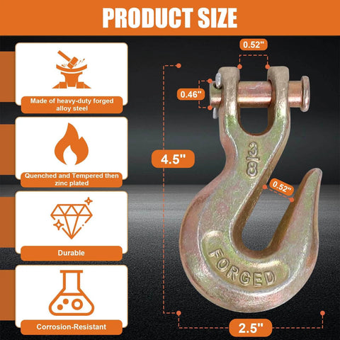 Three Eighths Inch Chain Hooks Grade 70 Heavy Duty Clevis Grab Hooks Forged Alloy Steel 0.52 in size
