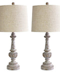 Classic 24.5 Inch Table Lamp Set Of 2 For Living Room And Bedroom With Linen Fabric Shade And Resin Base, Cozy Rustic Nightstand Lamps For Study Office And Hallway