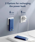 All In One Portable Charger With Built In AC Plug And Cables, 10000mAh Ultra Slim Power Bank For Travel, Navy, charging options