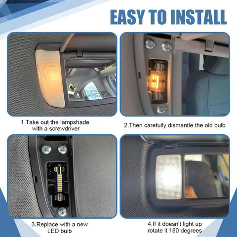 Installation steps for Six Pack Festoon LED Car Bulbs 28Mm And 29Mm 6614F Ultra Bright 9 SMD 4014 Chips, vanity mirror light guide.