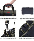 17 Inch Tool Bag For Men With Wide Mouth And Waterproof Molded Base Plastic Padded Handle Adjustable Shoulder Strap Details