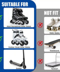 Comparative chart showing suitability of 8 Pack 76mm 84A Inline Skate Wheels for certain roller skates, not for others.