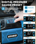 12V Dual Cylinder Air Compressor With Digital Display Panel And Auto Stop Inflation showing PSI readings