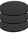 3 Pack 12 Inch Heavy Duty Rotating Swivel Stands That Roll Smooth as Butter With 360 Degree Lazy Susan Spin on black surface.